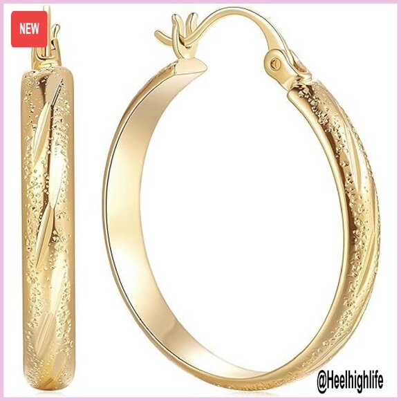 Jewelry - 14K Gold Plated Hoop Earrings 25mm Hypoallergenic Secure Clasp